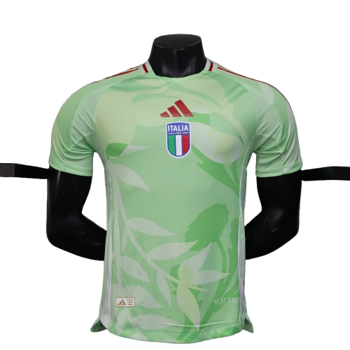 Light green Italy 25/26 player training jersey with leaf pattern, crest, adidas