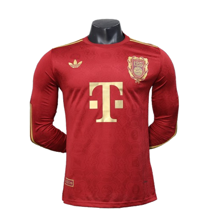 Red long-sleeved Bayern Munich 125th Anniversary jersey with T-Mobile and adidas logos