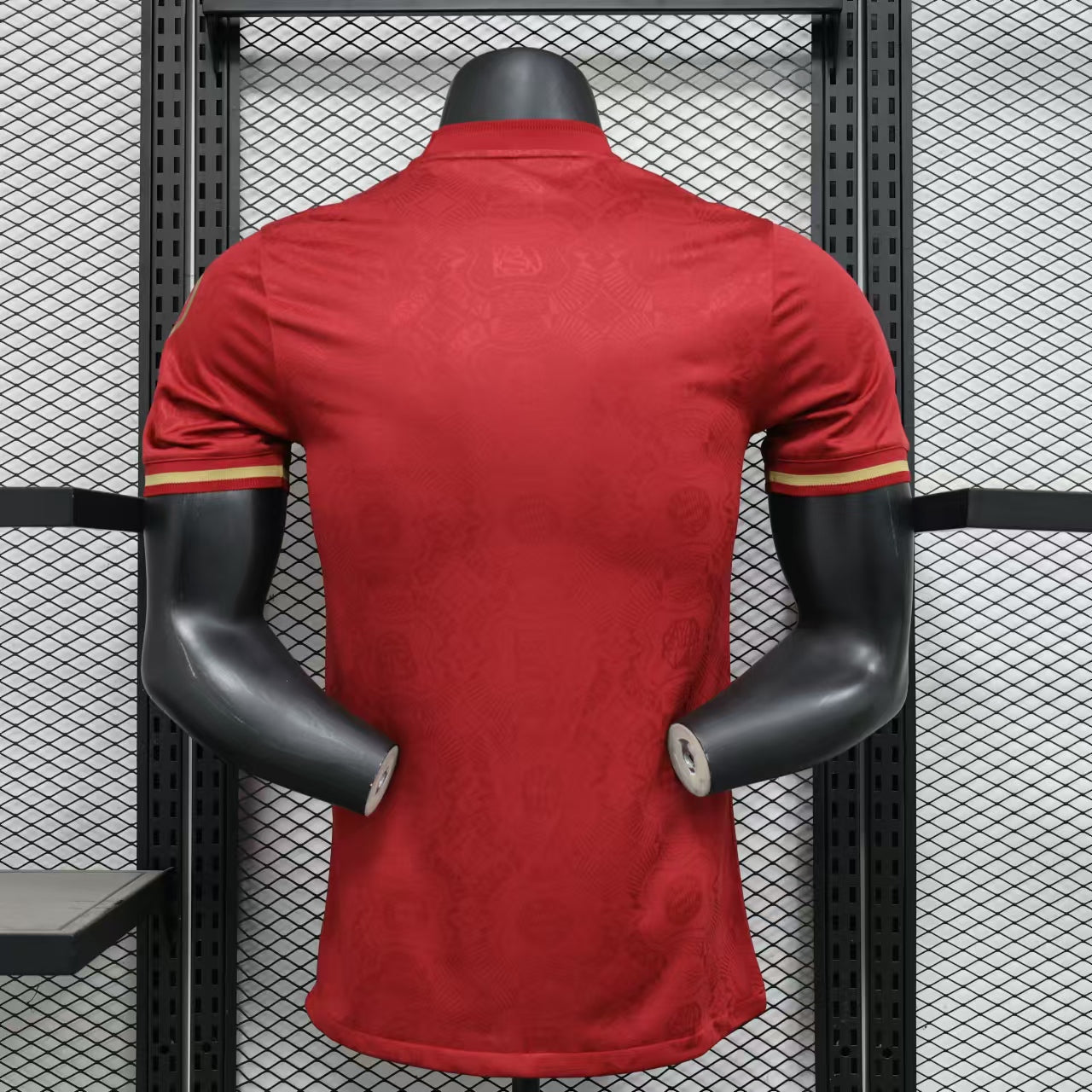 Red Bayern Munich 25/26 125th anniversary player jersey front on mannequin
