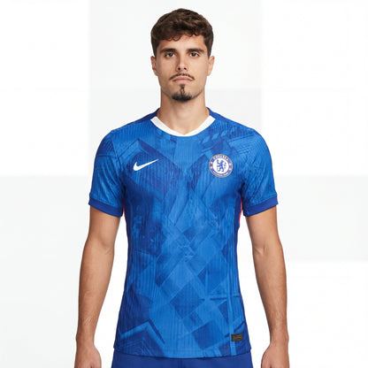 Blue Chelsea FC 25/26 home player jersey with geometric pattern