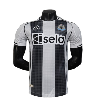 Newcastle United 25/26 home jersey black white stripes Adidas front