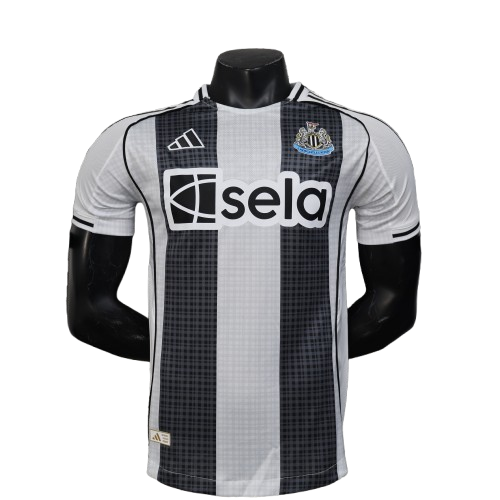 Newcastle United 25/26 home jersey black white stripes Adidas front