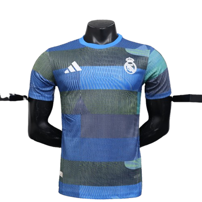 Blue green striped Real Madrid 25/26 player training jersey with Adidas